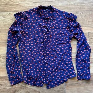 Sanctuary Navy Heart Print Button-Front Blouse